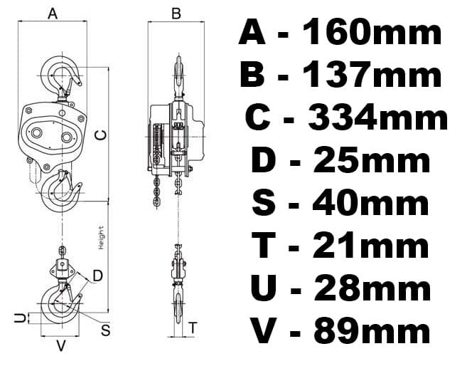 WCIĄGARKA ŁAŃCUCHOWA HAKOWA H1000 1000KG 1T VIBER-SYSTEM WYSOKOŚĆ PODNOSZENIA 2,5M