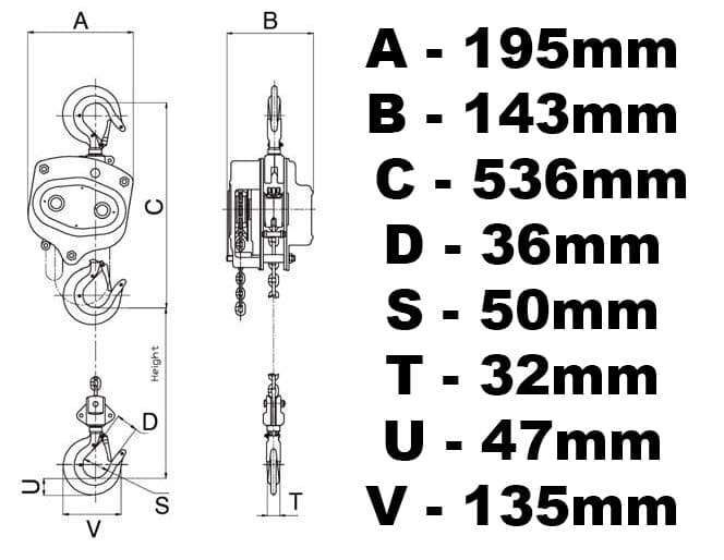 VIBER-SYSTEM H3000 ŁAŃCUCHOWA WCIĄGARKA HAKOWA 3000KG 3T DO MAGAZYNU