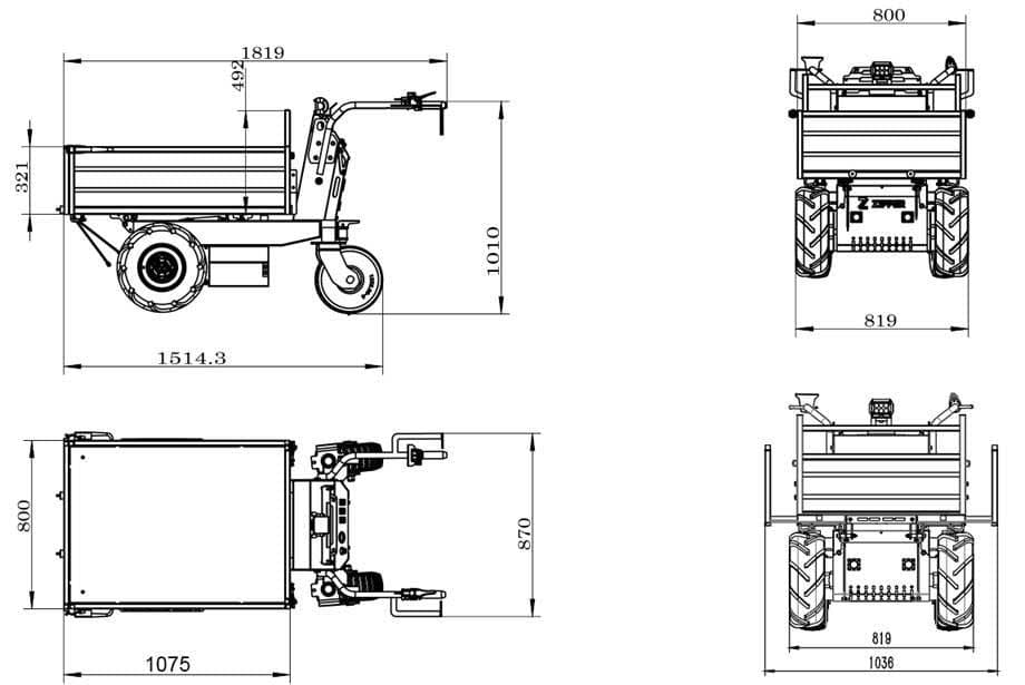 ELEKTRYCZNE WOZIDŁO WYWROTKA ZIPPER ZI-ED600 600 KG NAPĘD ELEKTRYCZNY