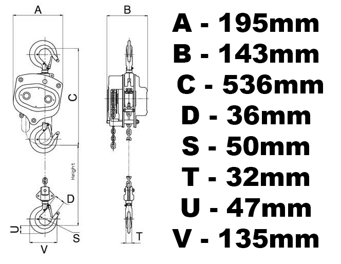 VIBER-SYSTEM H3000 ŁAŃCUCHOWA WCIĄGARKA HAKOWA 3000KG 3T DO MAGAZYNU